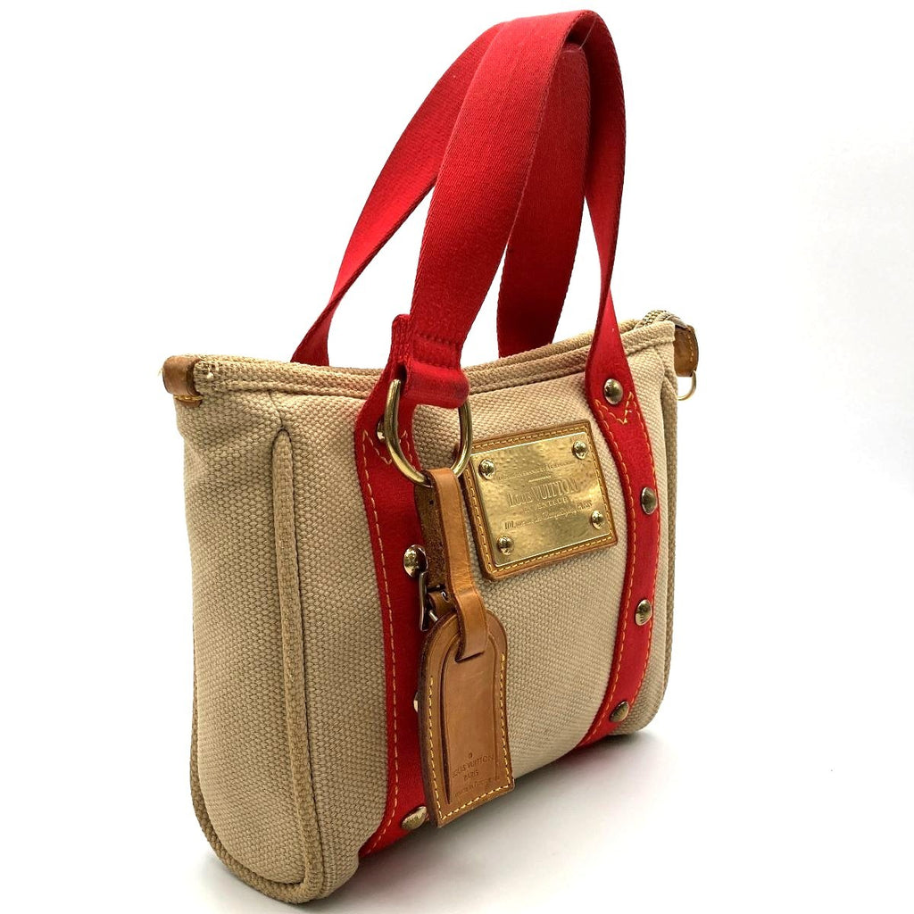 Louis Vuitton M40038 Antigua Cabas PM Handbag Canvas Beige x Red