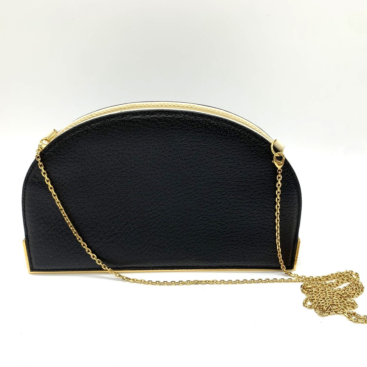 Fendi 2321 26814 Crossbody/Shoulder Chain Bag, Thin Mini Bag, Half Moon, Black/White, Black/Leather