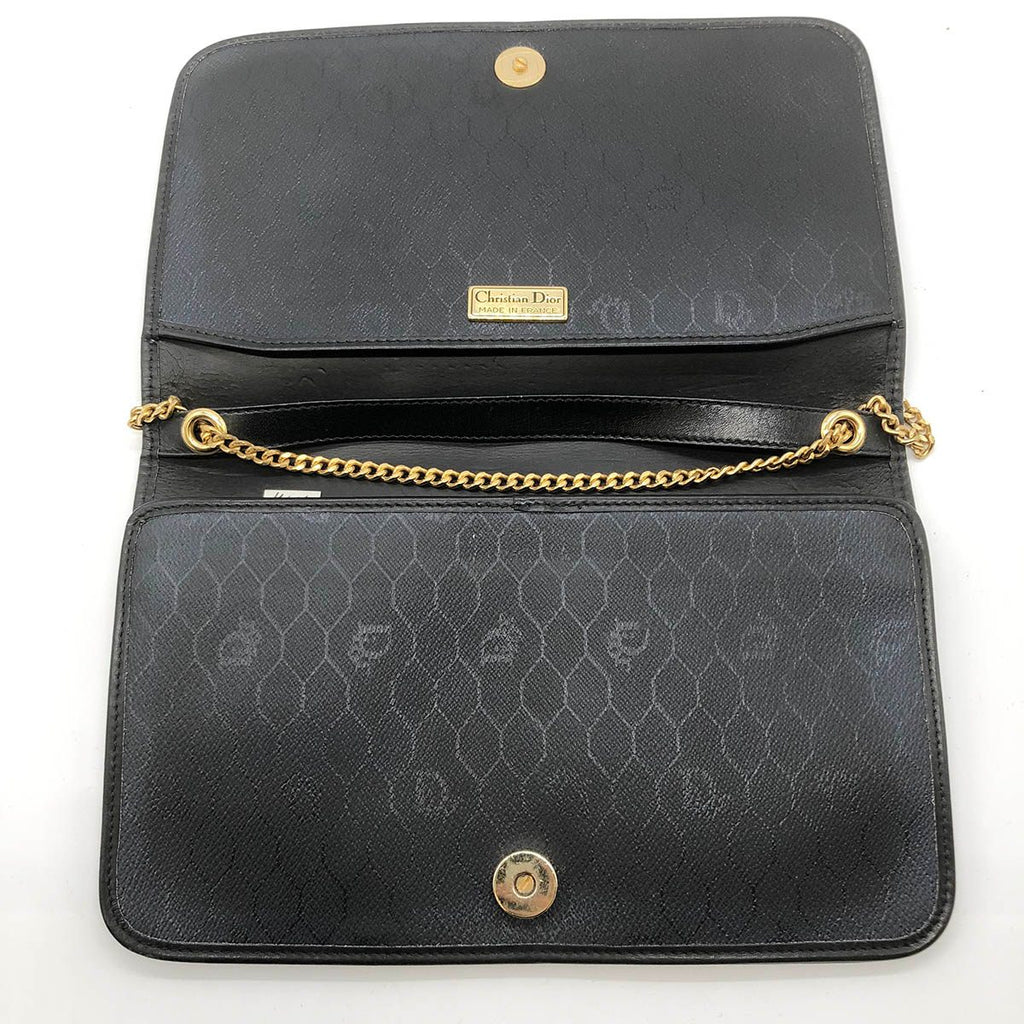 Dior Chain Shoulder Bag PVC Honeycomb Black Gold