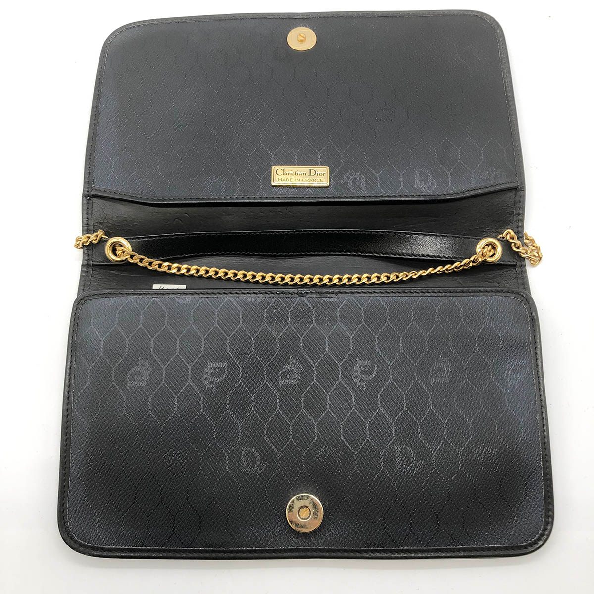 Dior Chain Shoulder Bag PVC Honeycomb Black Gold