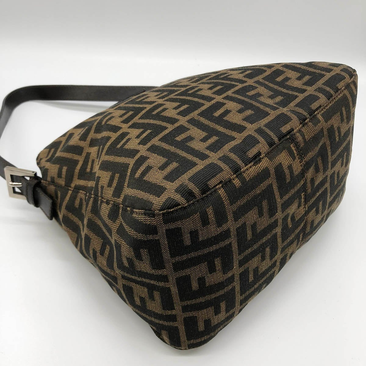 Fendi Mamma Bucket Shoulder Bag in Brown Nylon Canvas with Silver Hardware
