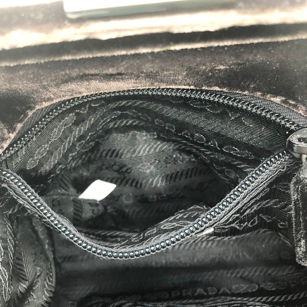 Prada handbag, brown velour with clasp closure