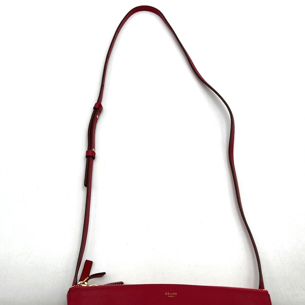 Celine Trio Shoulder Bag 0154, Crossbody, Dark Pink and Red Leather, High-End Brand