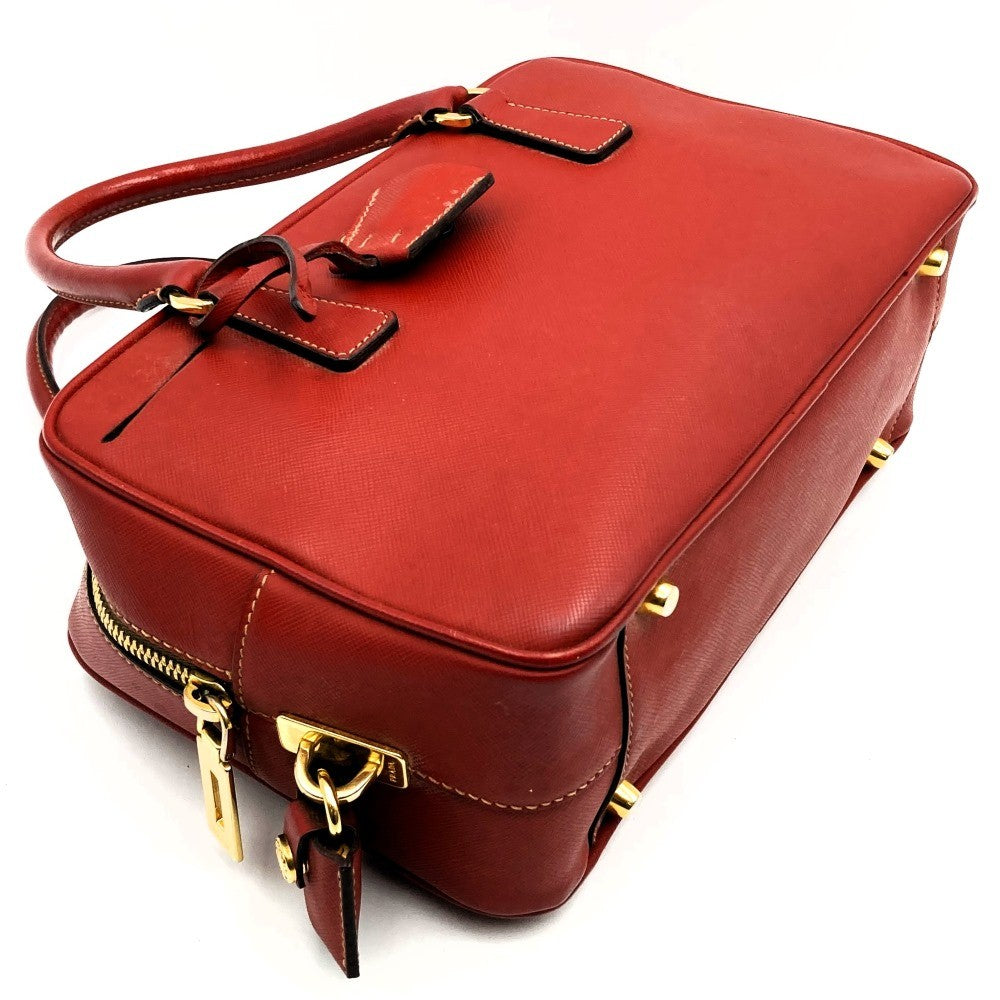 Prada Handbag with Triangular Plate, Leather, Red, BN1113, Guarantee Card Included