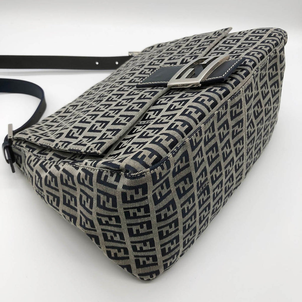 Fendi Zucchino Mamma Bucket Canvas Shoulder Bag in Navy