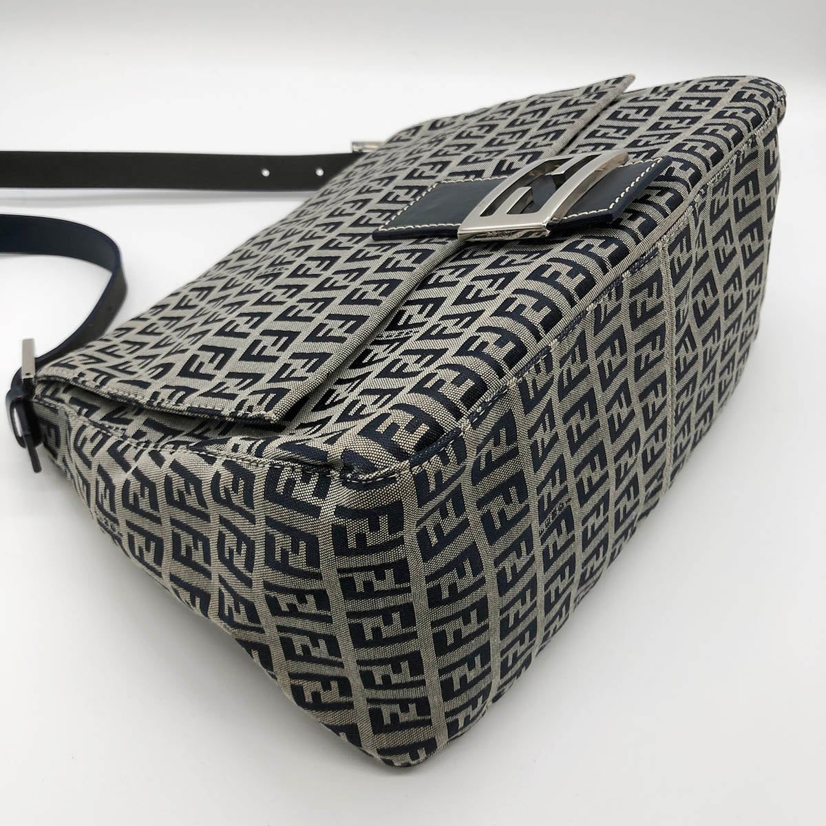 Fendi Zucchino Mamma Bucket Canvas Shoulder Bag in Navy