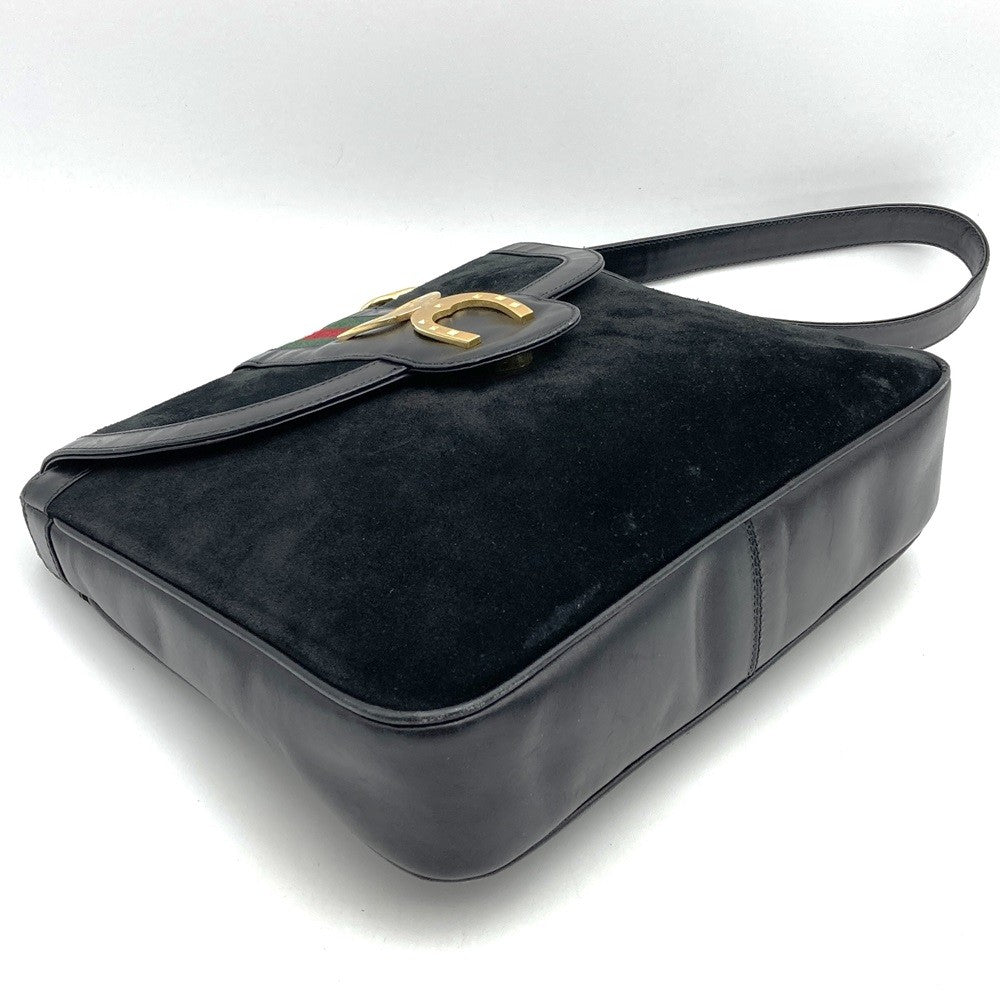 Vintage Gucci Horseshoe Shoulder Bag in Black Suede/Leather. High-End Brand.