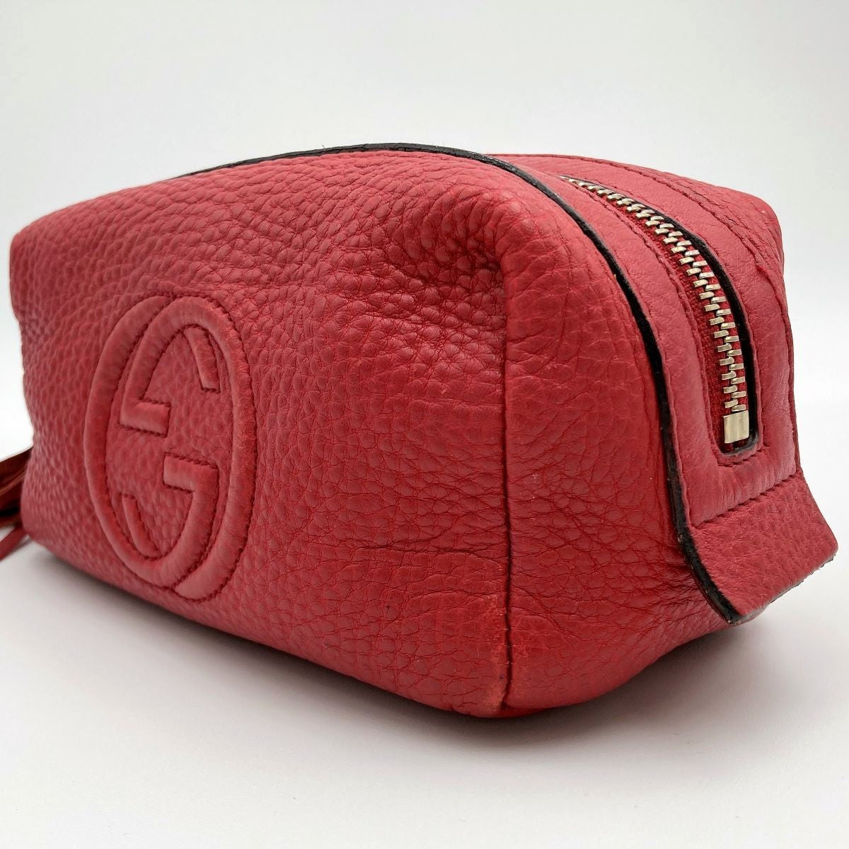 Gucci 308636 Soho Pouch with Tassel and Interlocking G in Red Calfskin Leather