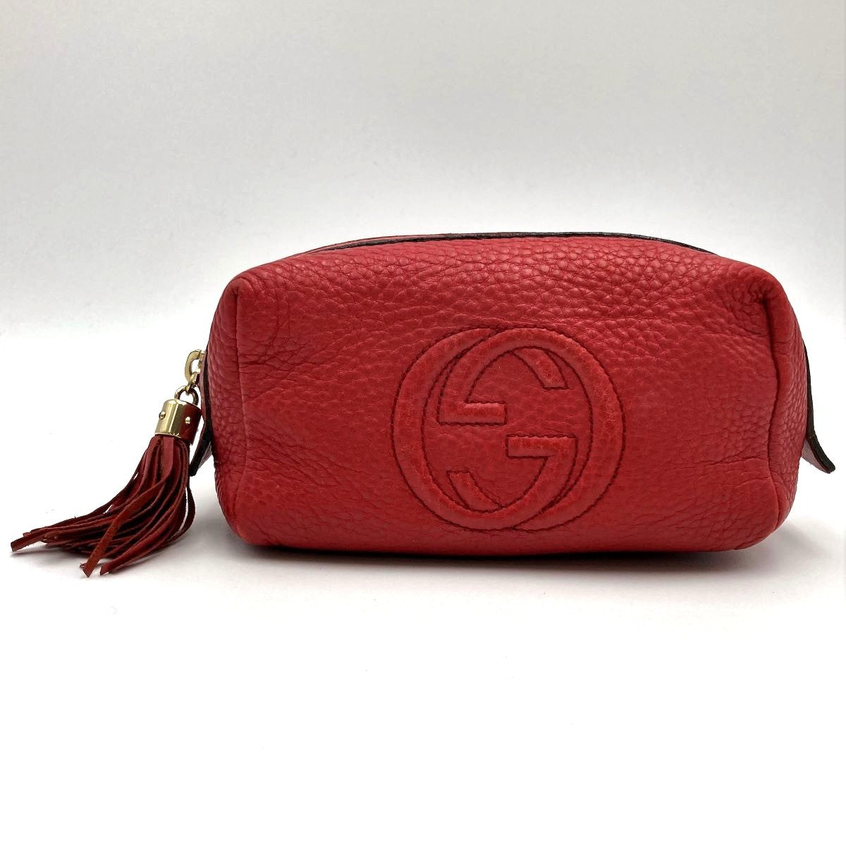 Gucci 308636 Soho Pouch with Tassel and Interlocking G in Red Calfskin Leather