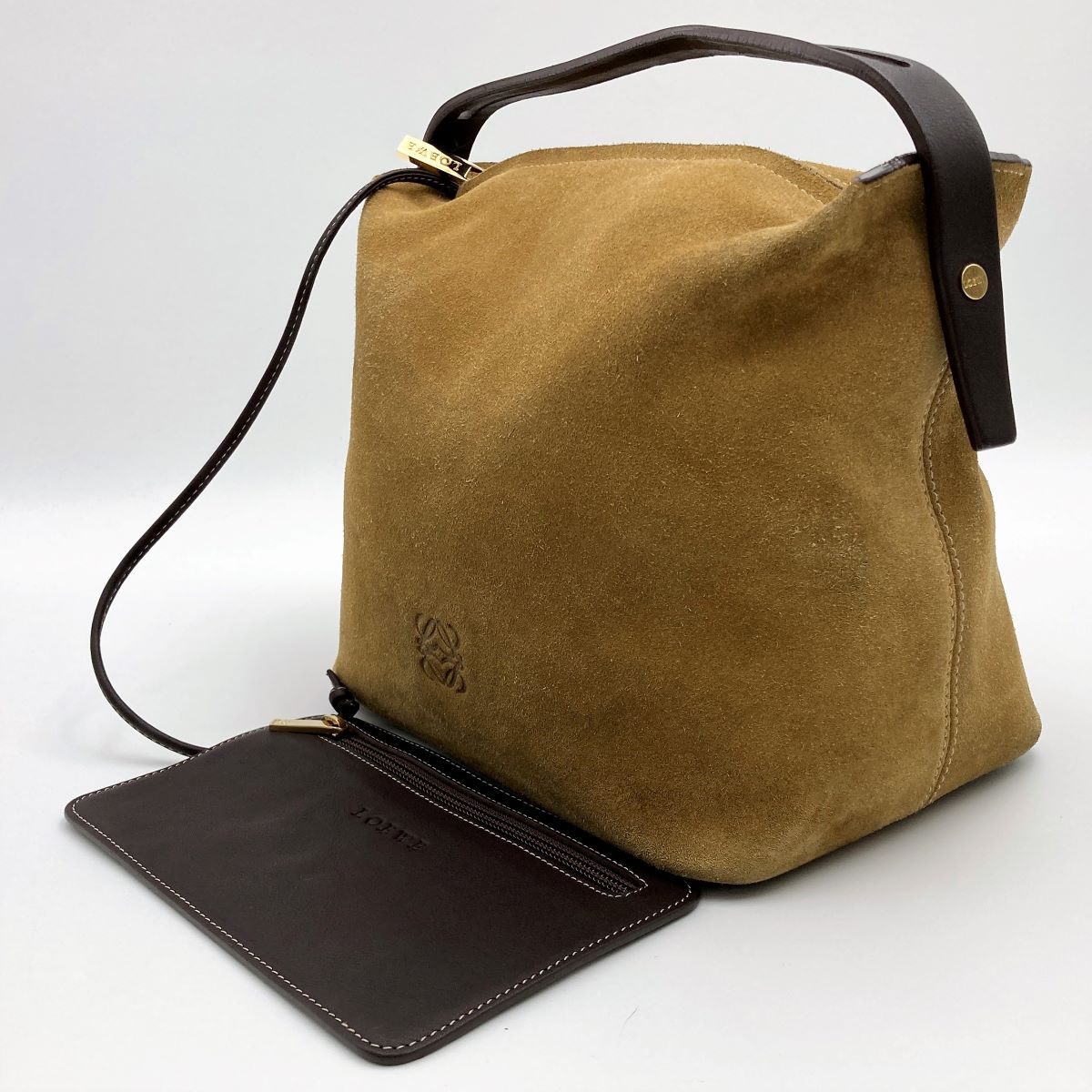 Loewe handbag in beige suede with pouch