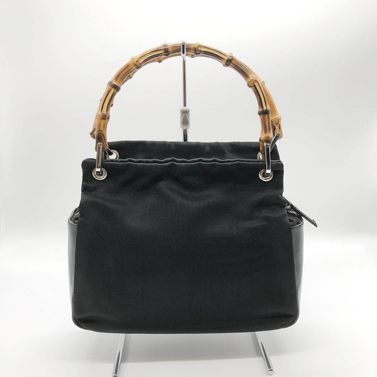 Gucci 0001014 Handbag Bamboo Old Gucci Nylon Leather Black