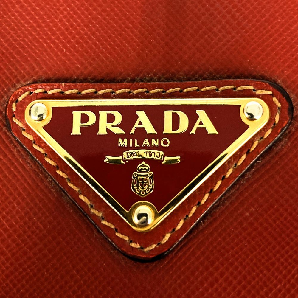 Prada Handbag with Triangular Plate, Leather, Red, BN1113, Guarantee Card Included