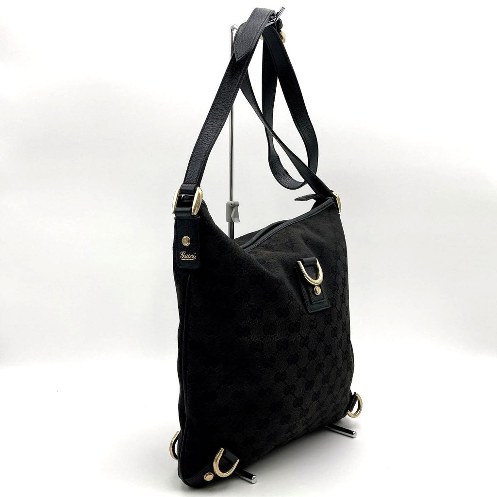 Gucci 131326 Crossbody Shoulder Bag, GG Canvas and Leather, Abbey Line, Thin, Square, Black