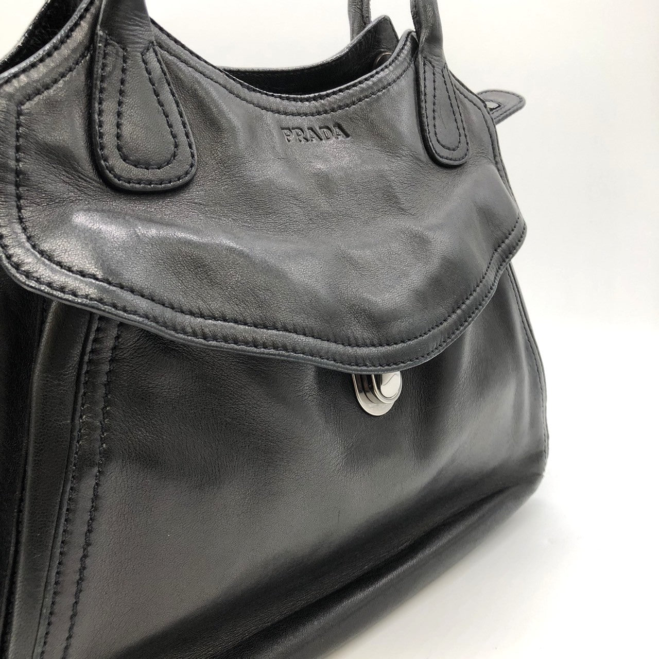 Prada handbag shoulder bag black leather brand item