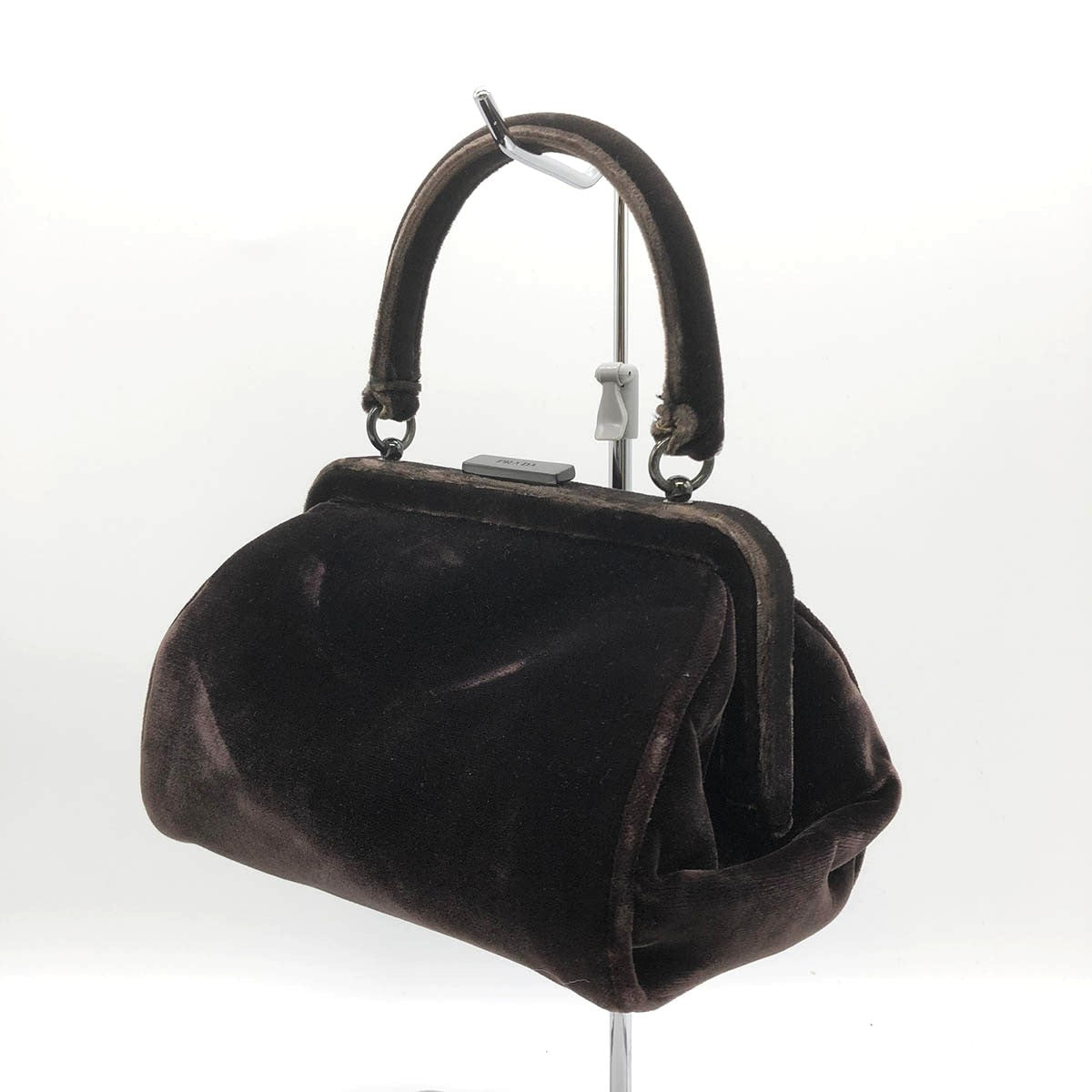 Prada handbag, brown velour with clasp closure