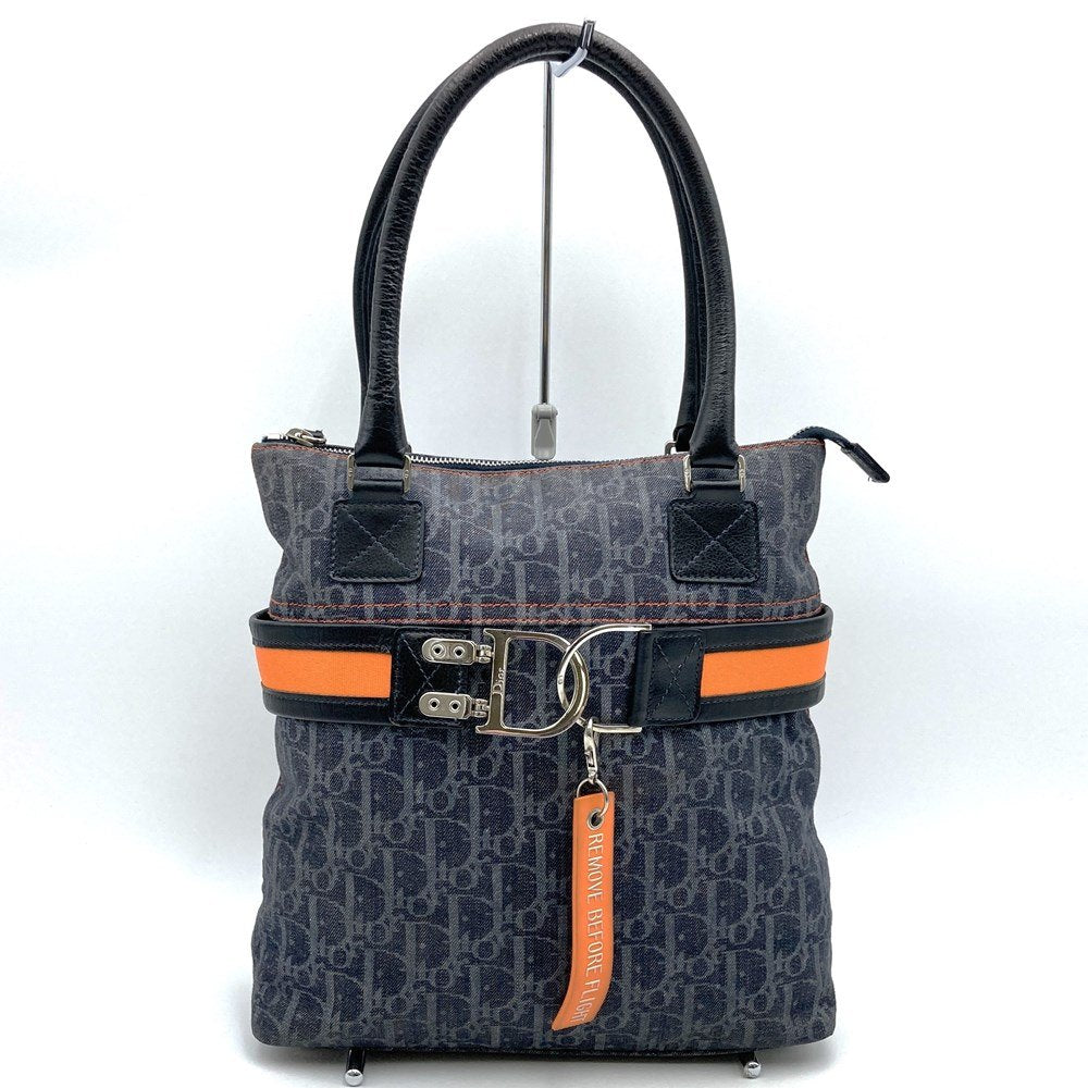Dior Trotter Flight Line Tote Bag in Navy/Orange Canvas and Leather