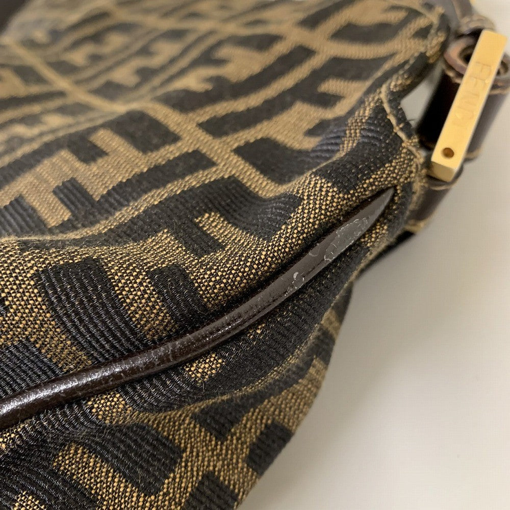 Fendi Zucca A4-sized shoulder bag with FF logo, one-shoulder style, nylon canvas, brown