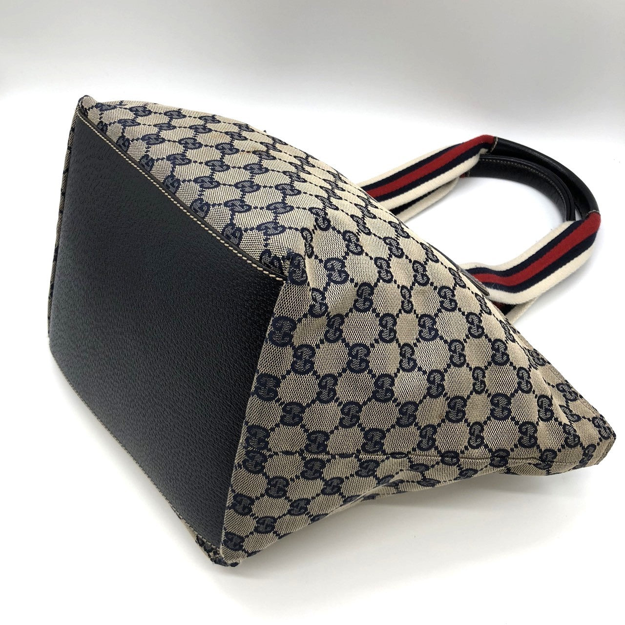 Gucci 131230 Tote Bag Navy Blue GG Canvas/Leather Sherry Line