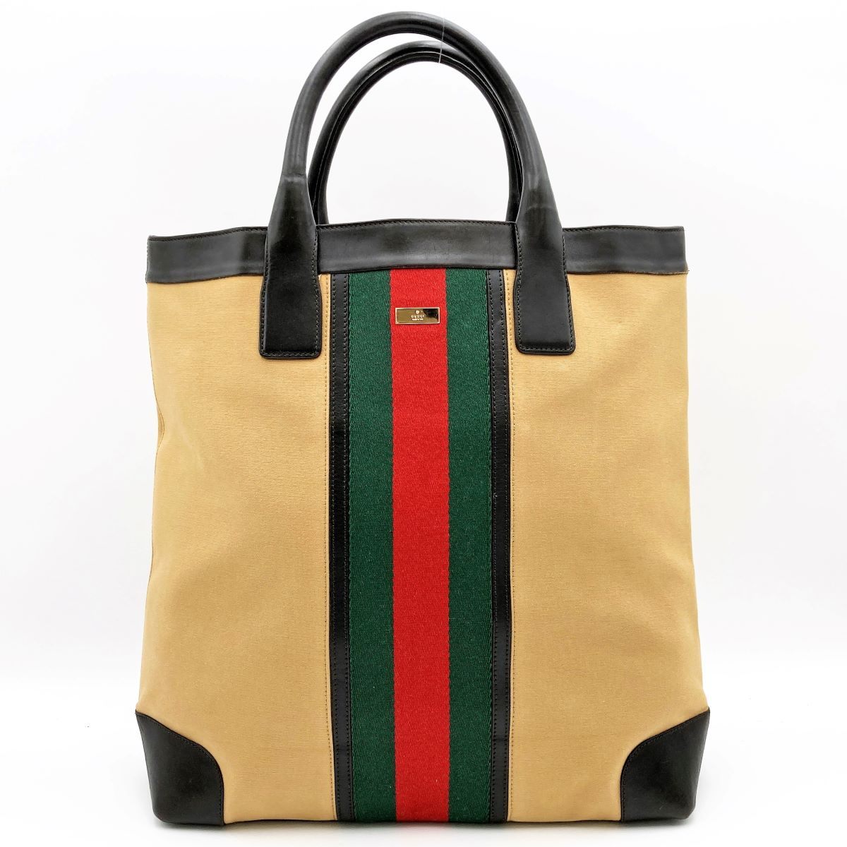 Gucci 002 1121 Tote Bag Canvas Leather Sherry Line Brown