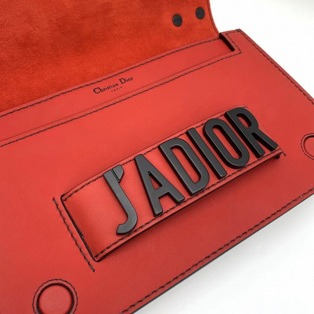 Dior J'Adore chain shoulder bag in red/black leather. Maria Grazia Chiuri