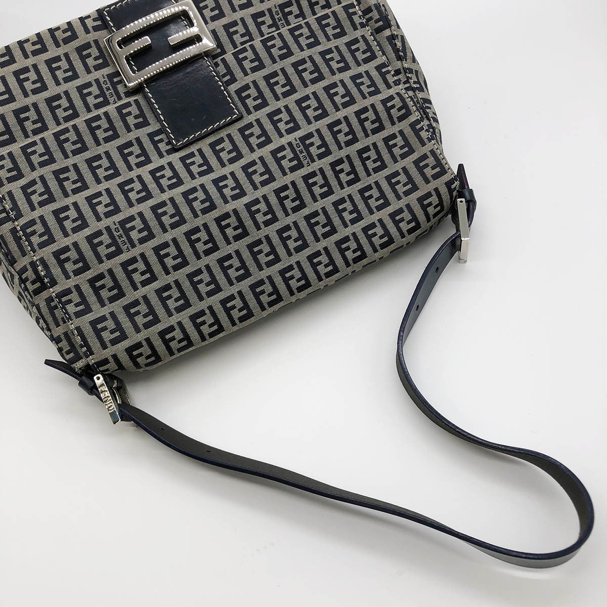Fendi Zucchino Mamma Bucket Canvas Shoulder Bag in Navy
