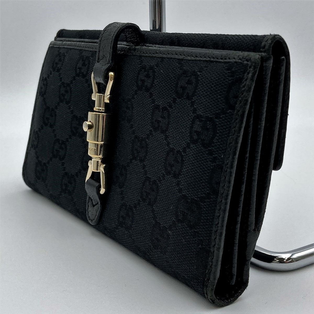 Gucci 141430 New Jackie GG Canvas Long Wallet in Black