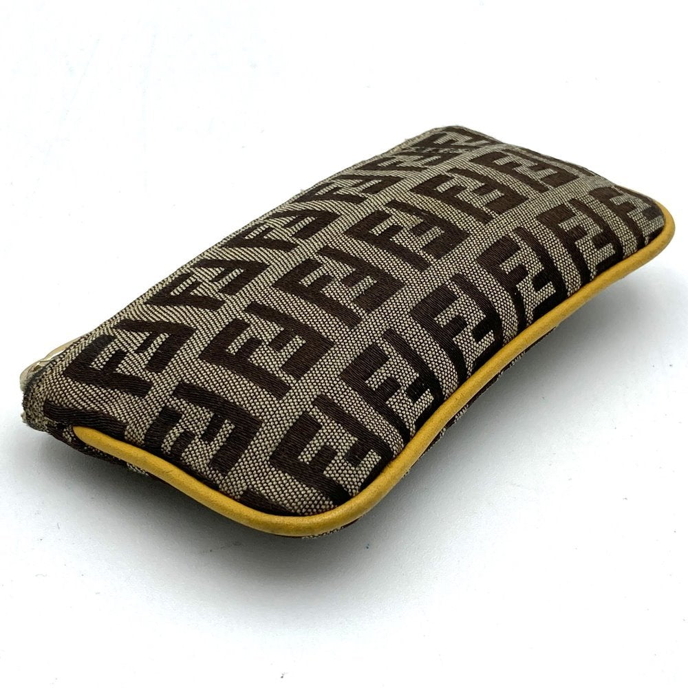 Fendi Zucchino Coin Case with Keychain CA1611916 Canvas Brown/Yellow