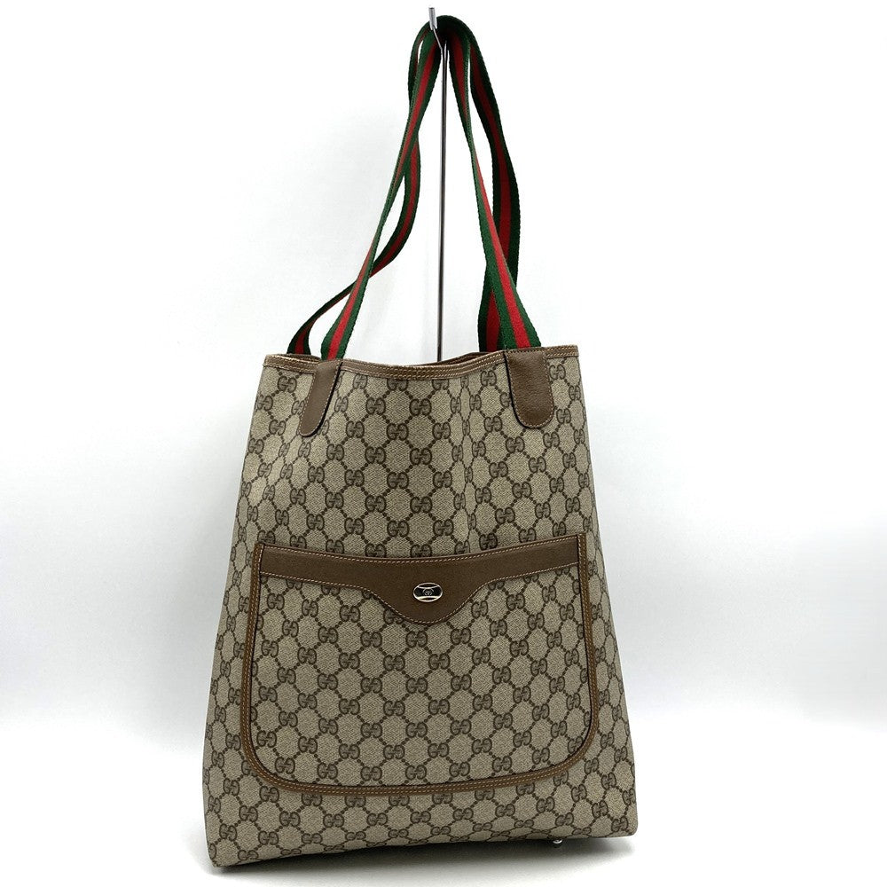 Old Gucci 39 02 003 Large Tote/Shoulder Bag, Sherry Line, GG, PVC/Leather, Brown