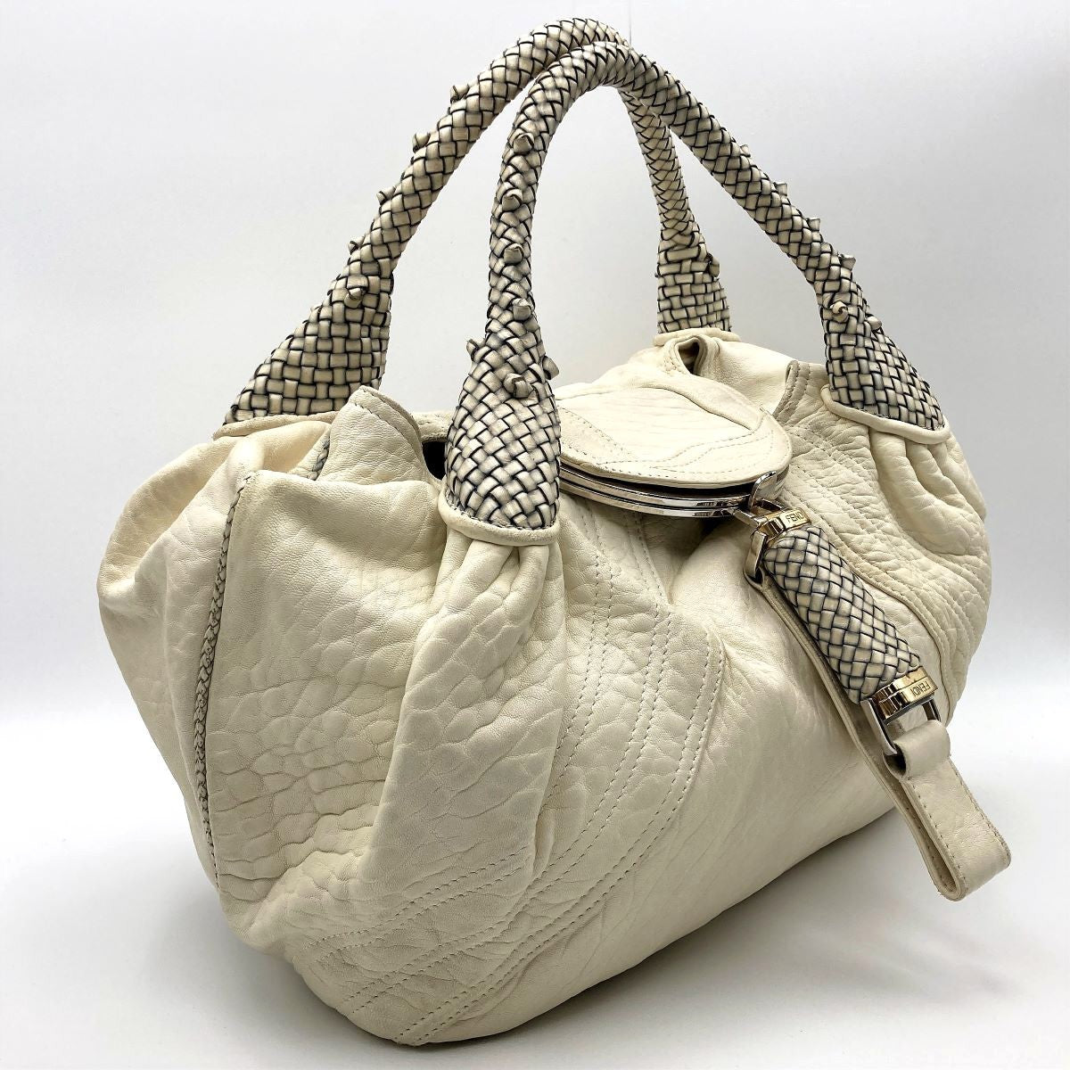 Fendi 8BR511 Spy Bag Handbag in Beige, Ivory, and White