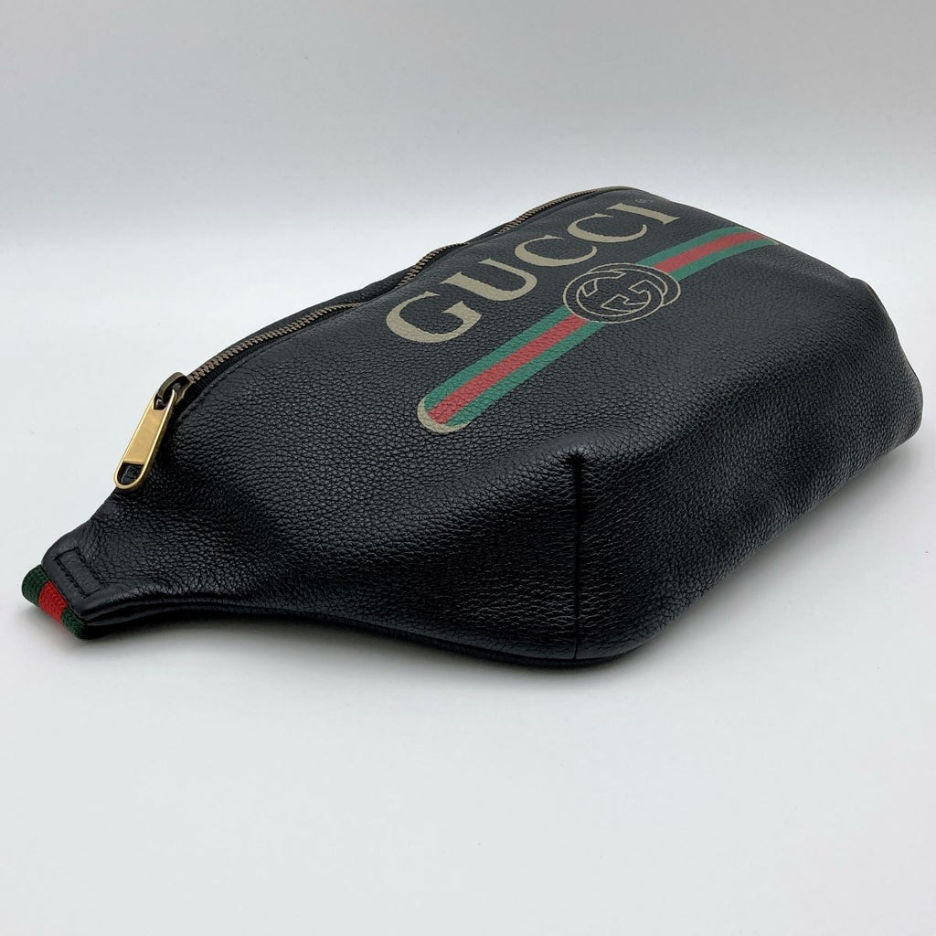 Gucci 493869 Sherry Line Waist Bag/Waist Pouch in Black Leather