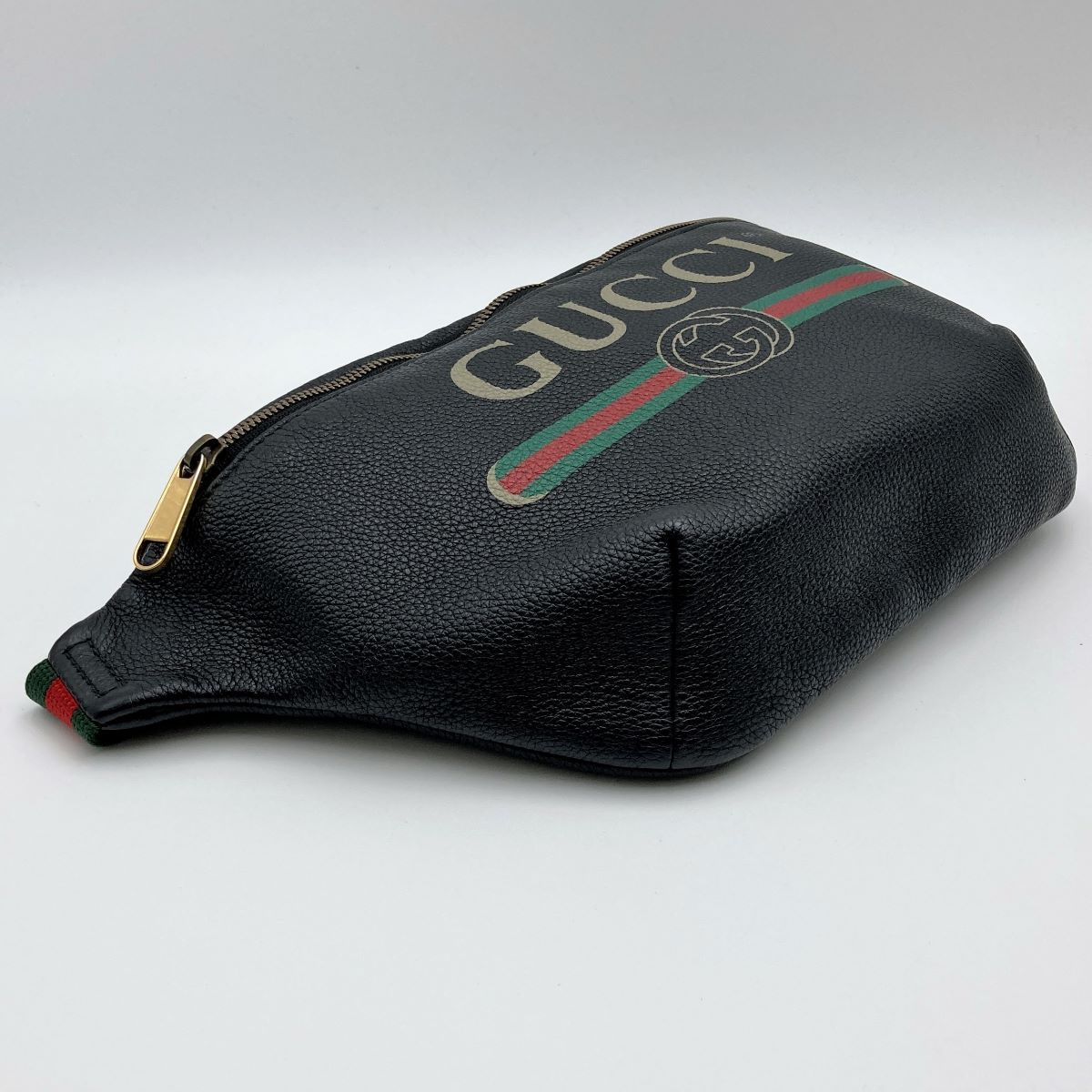 Gucci 493869 Sherry Line Waist Bag/Waist Pouch in Black Leather