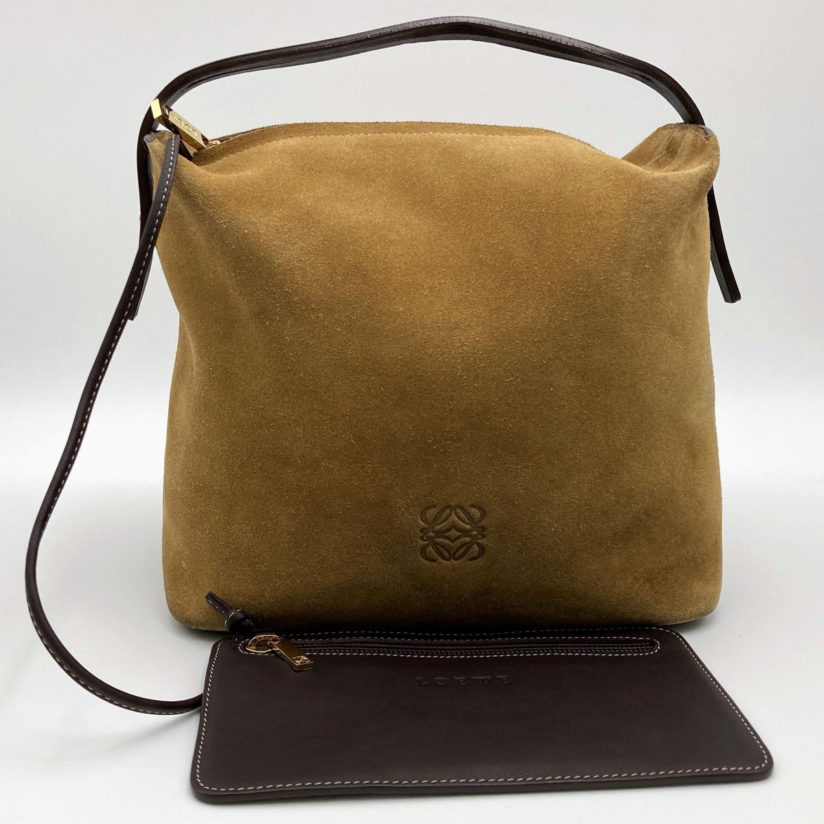 Loewe handbag in beige suede with pouch