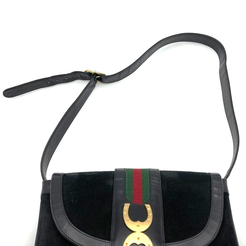 Vintage Gucci Horseshoe Shoulder Bag in Black Suede/Leather. High-End Brand.