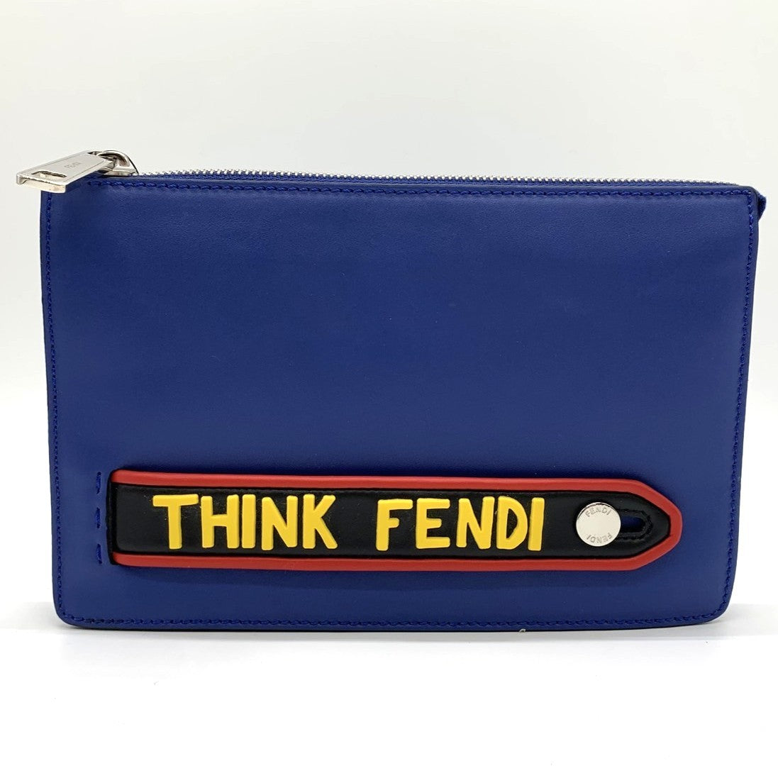 Fendi 7VA350 Vocabulary Clutch Bag THINK Second Bag Pouch Blue Leather
