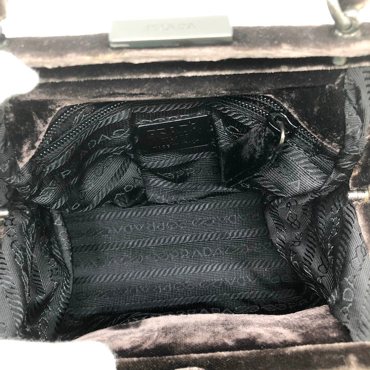 Prada handbag, brown velour with clasp closure