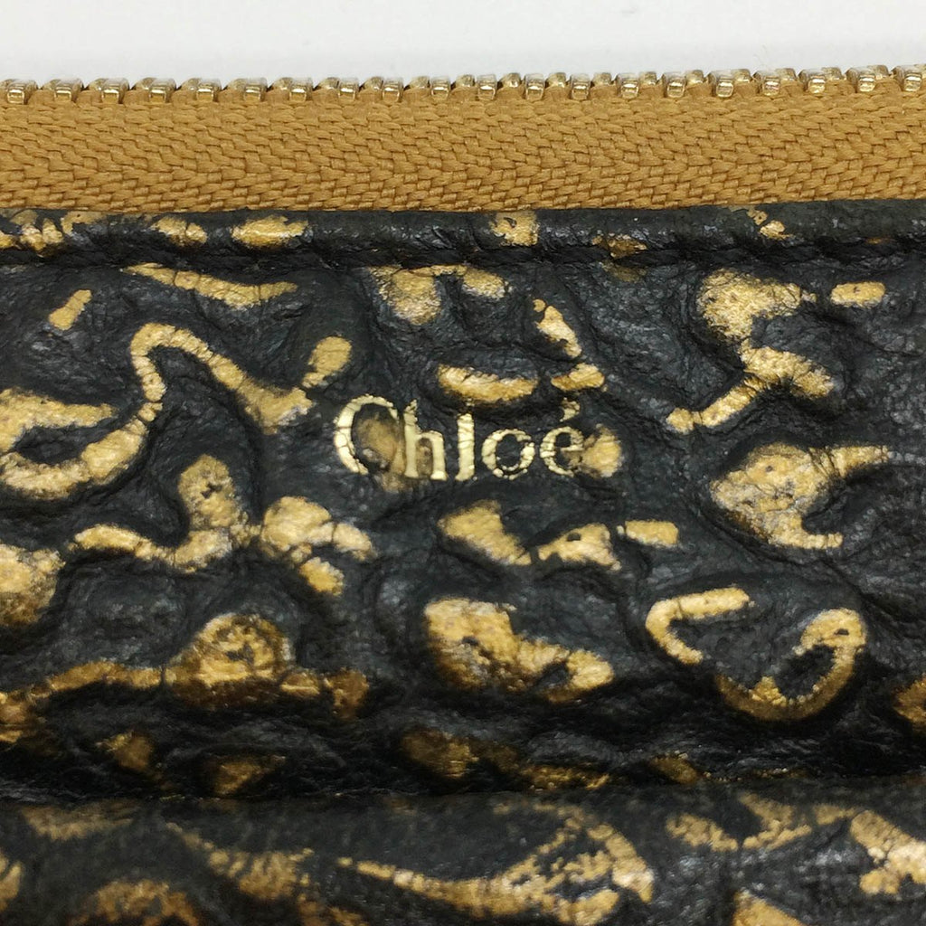 Chloe Lily Long Wallet with Zip-Around Ribbon and Leather in Black and Gold