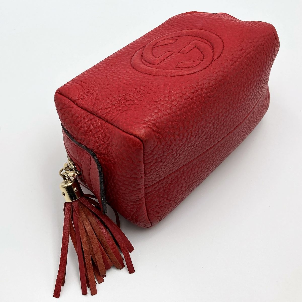 Gucci 308636 Soho Pouch with Tassel and Interlocking G in Red Calfskin Leather