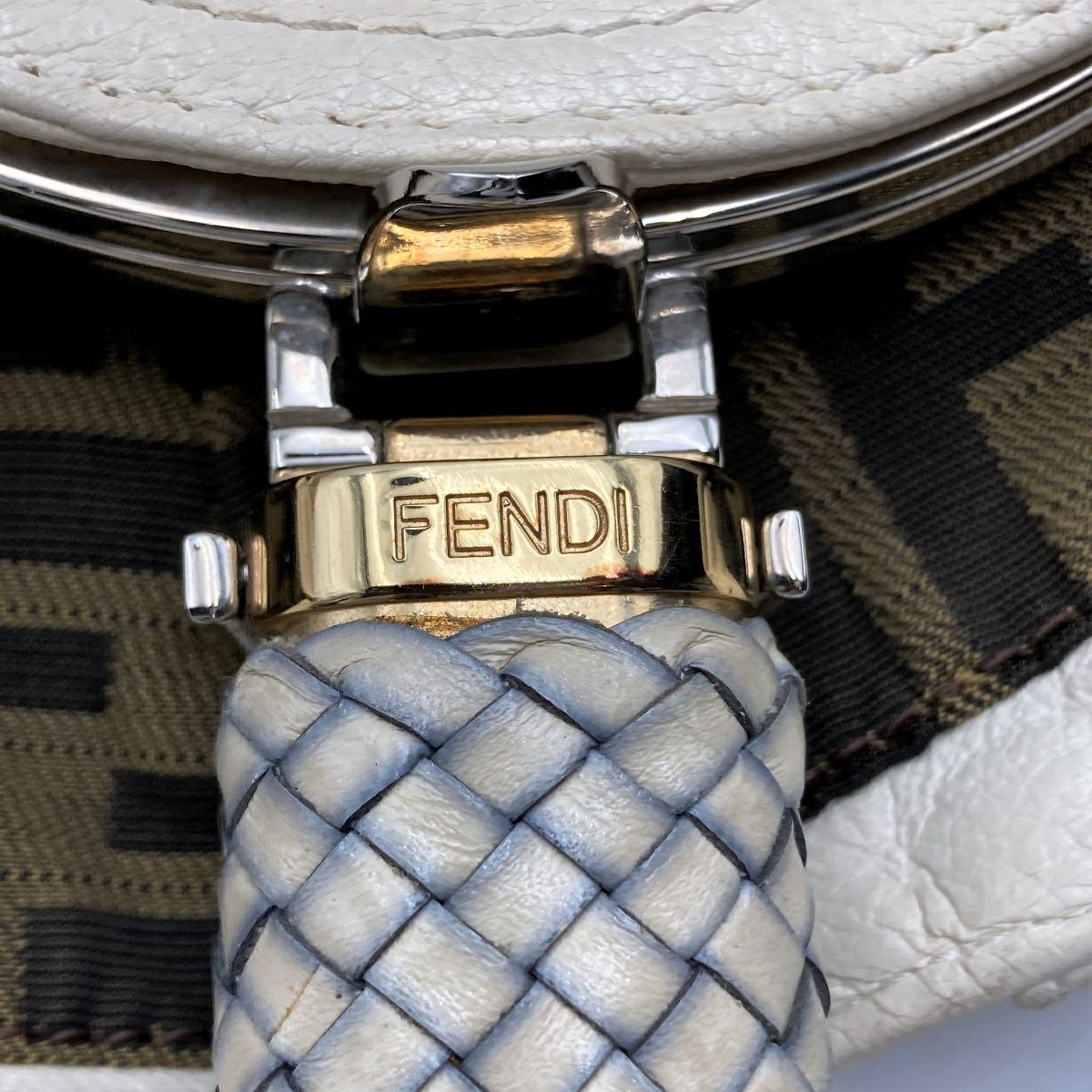 Fendi 8BR511 Spy Bag Handbag in Beige, Ivory, and White