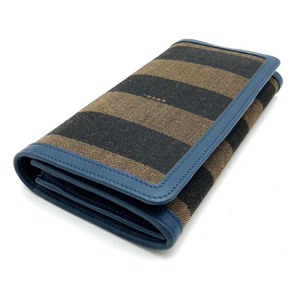 Fendi long wallet in pecan print canvas and leather, brown and blue, 8M0298