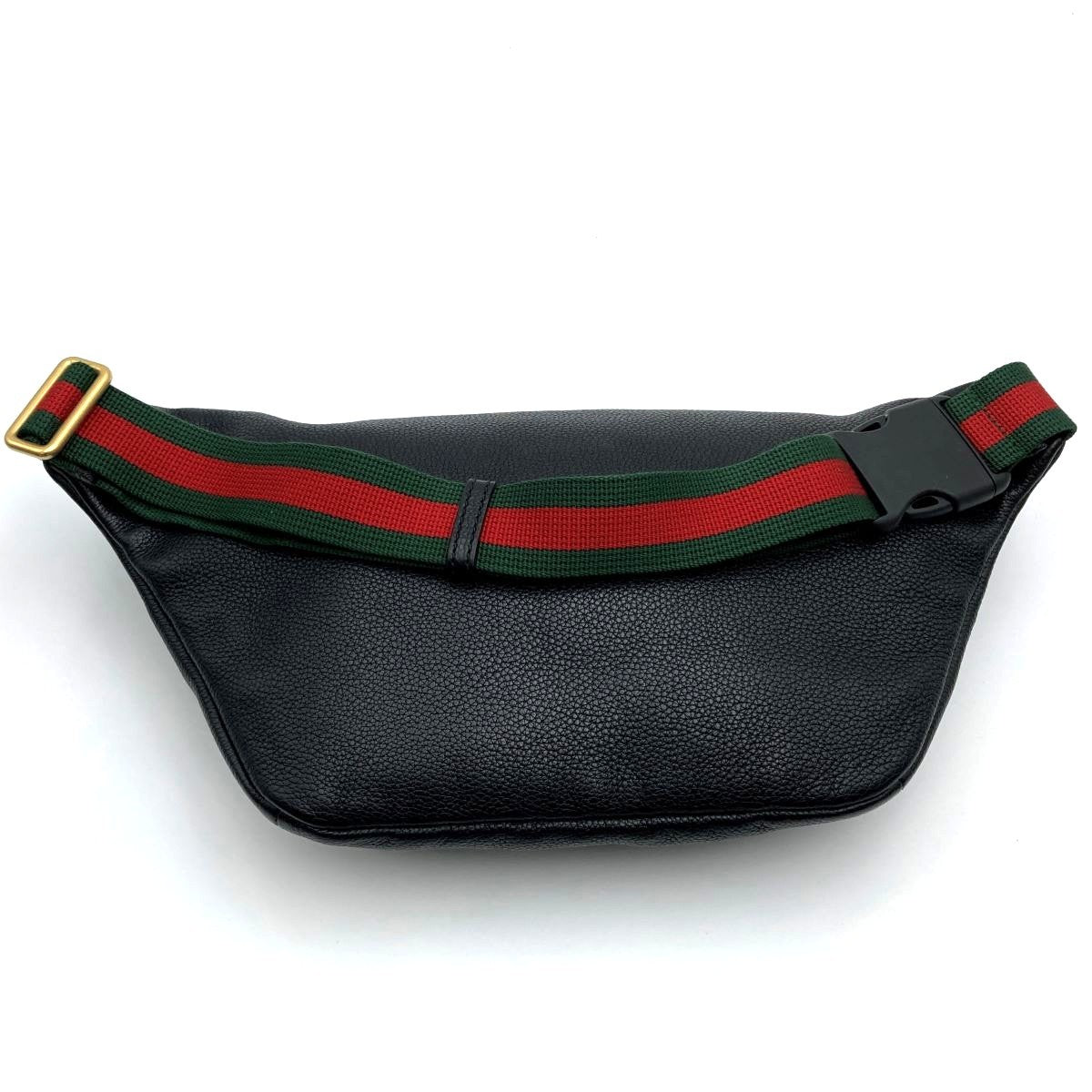 Gucci 493869 Sherry Line Waist Bag/Waist Pouch in Black Leather