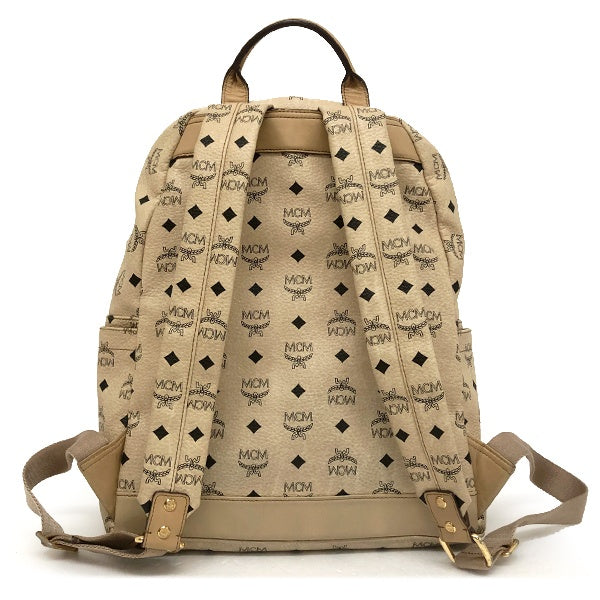 MCM Backpack/Daypack Bag in Visetos Studded Leather Beige for Women, Perfect for School