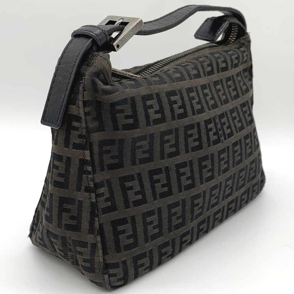 Fendi Zucchino Mini Bag Handbag Canvas Leather Brown Black