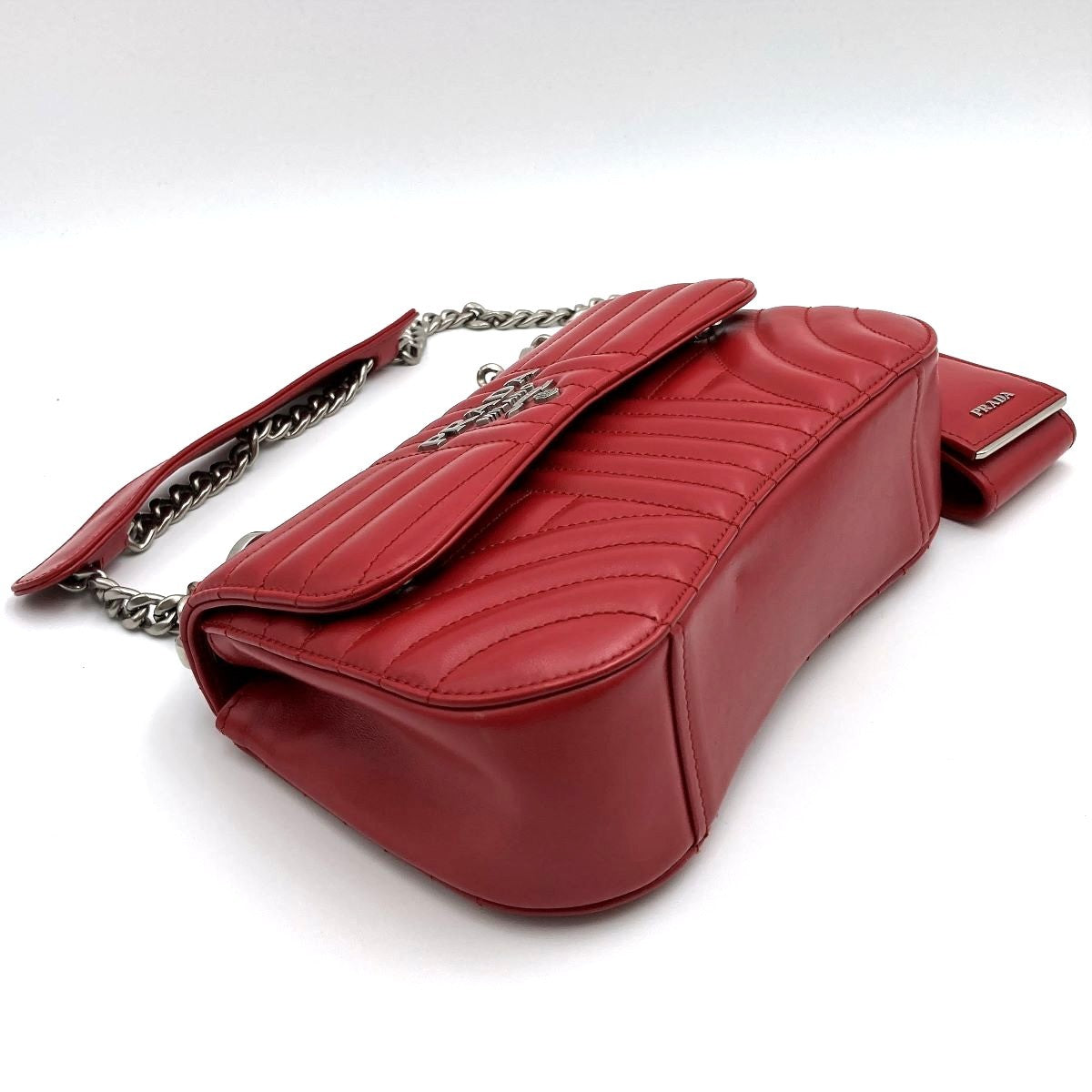 Prada Diagram Chain Shoulder Bag in Red Leather with Mini Pouch (Mirror)