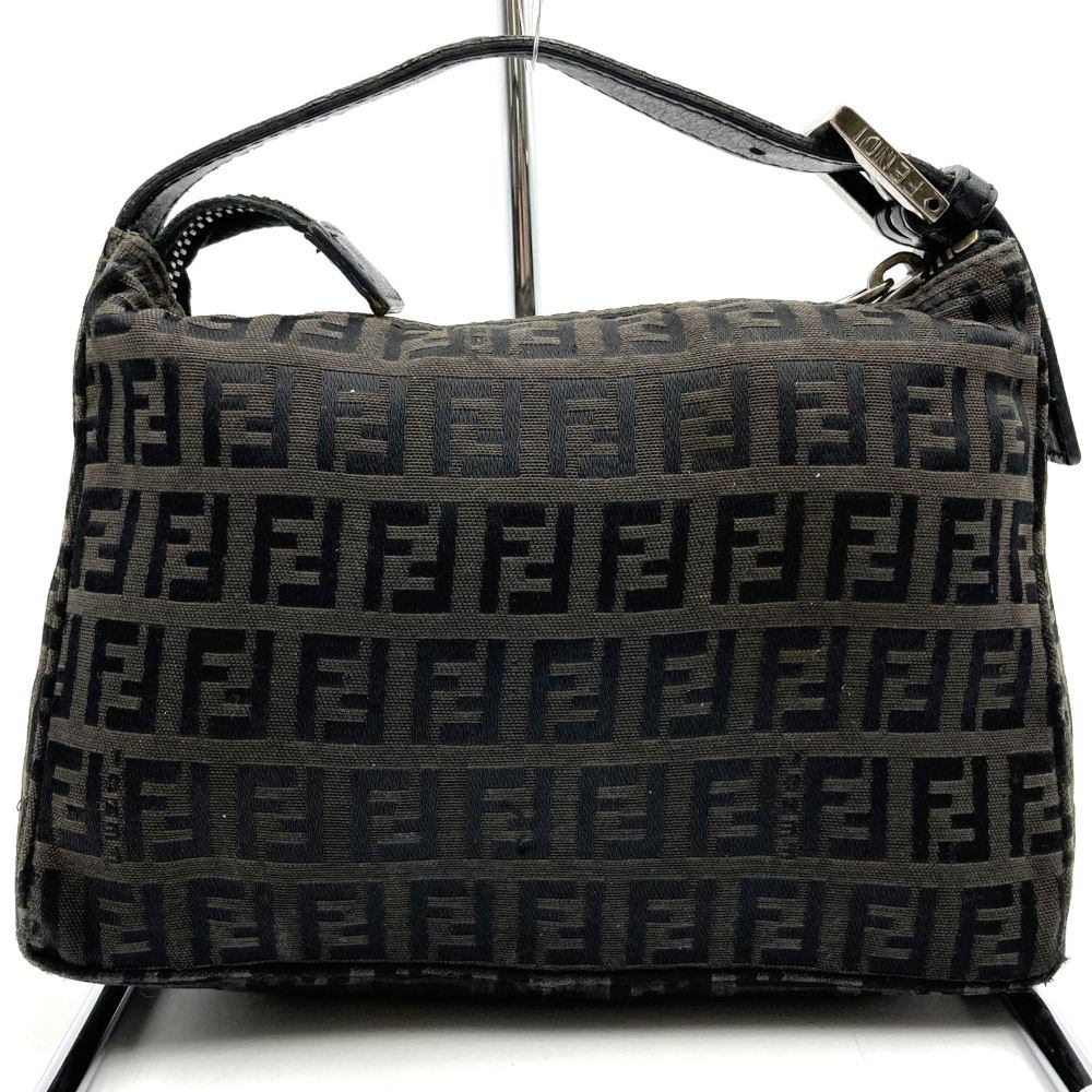 Fendi Zucchino Mini Bag Handbag Canvas Leather Brown Black