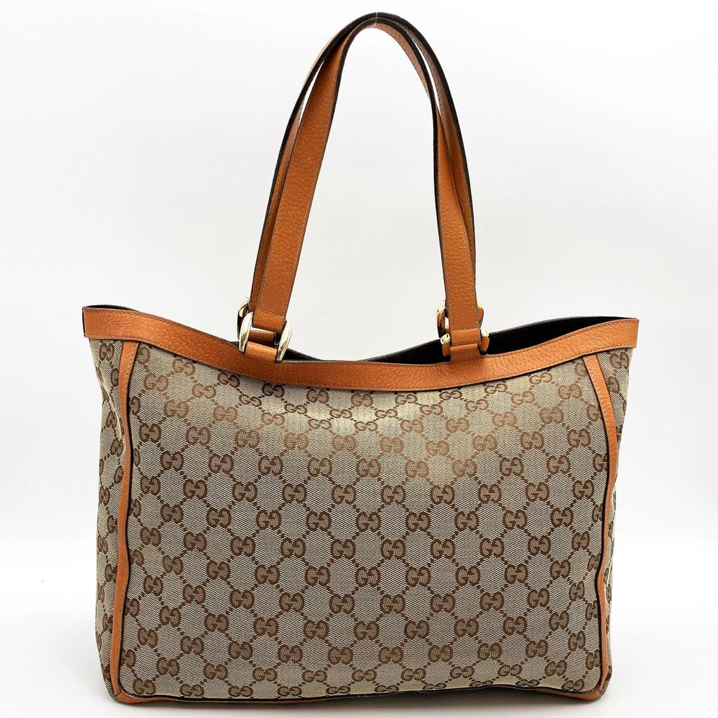 Gucci 146247 Tote Bag GG Canvas Leather Brown Beige