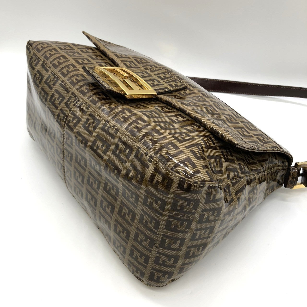 Fendi Mamma Baguette Shoulder Bag in Brown Nylon/Leather with Zucchino Print