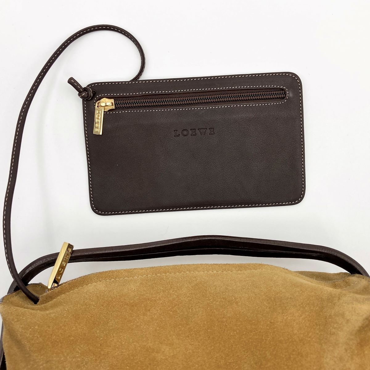 Loewe handbag in beige suede with pouch