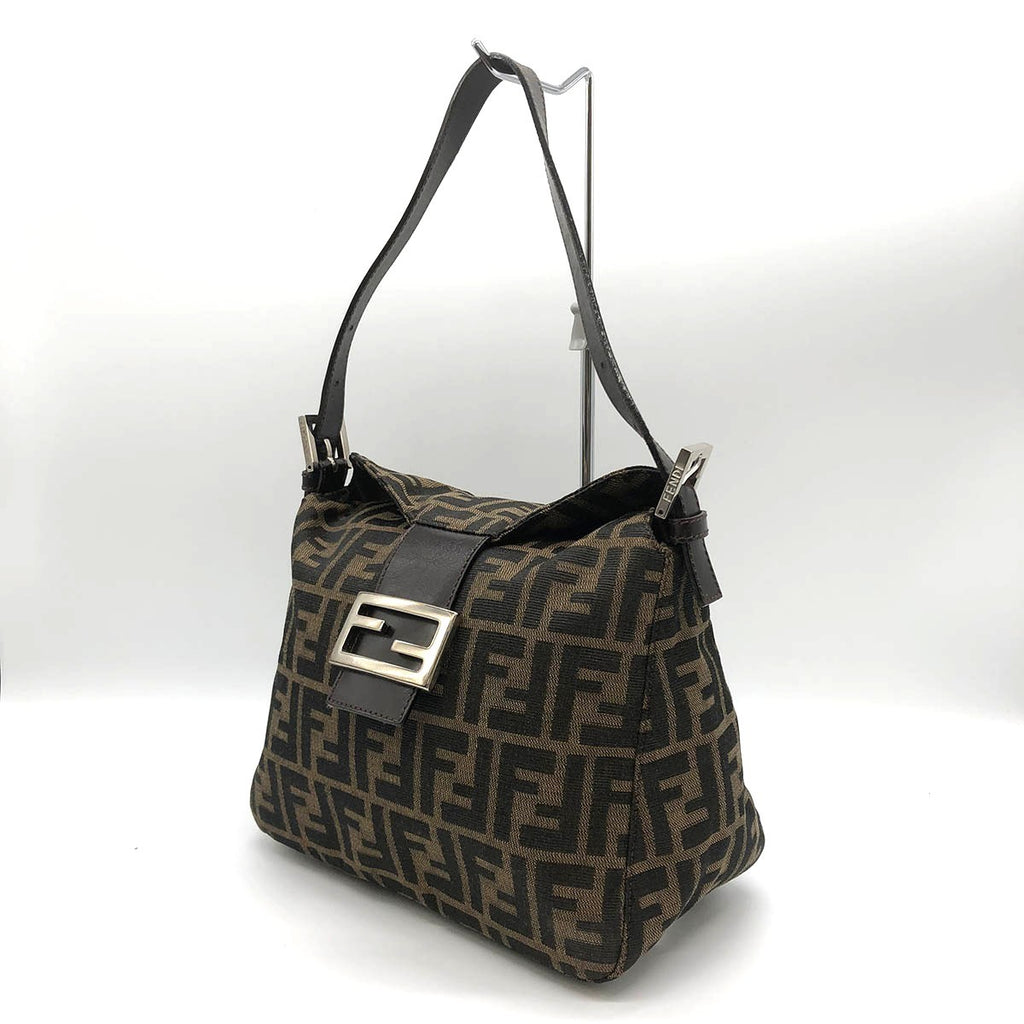 Fendi Mamma Bucket Shoulder Bag in Brown Nylon Canvas with Silver Hardware