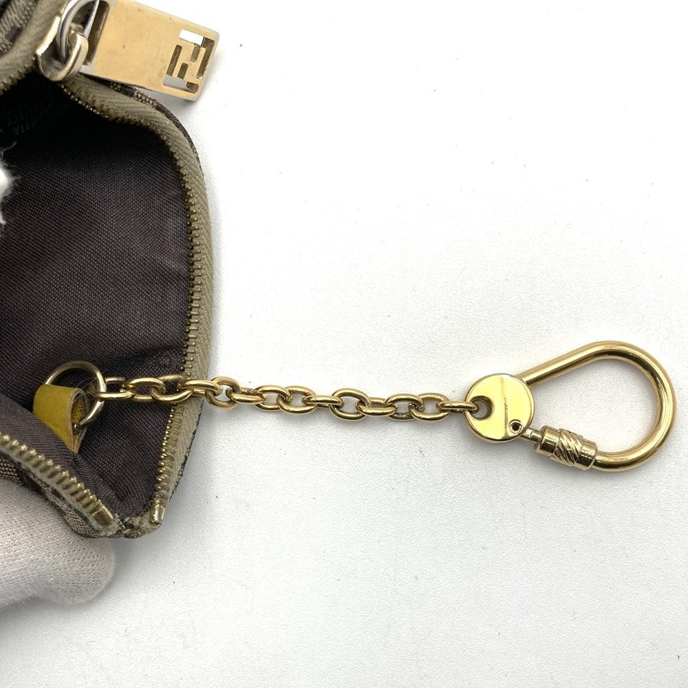 Fendi Zucchino Coin Case with Keychain CA1611916 Canvas Brown/Yellow