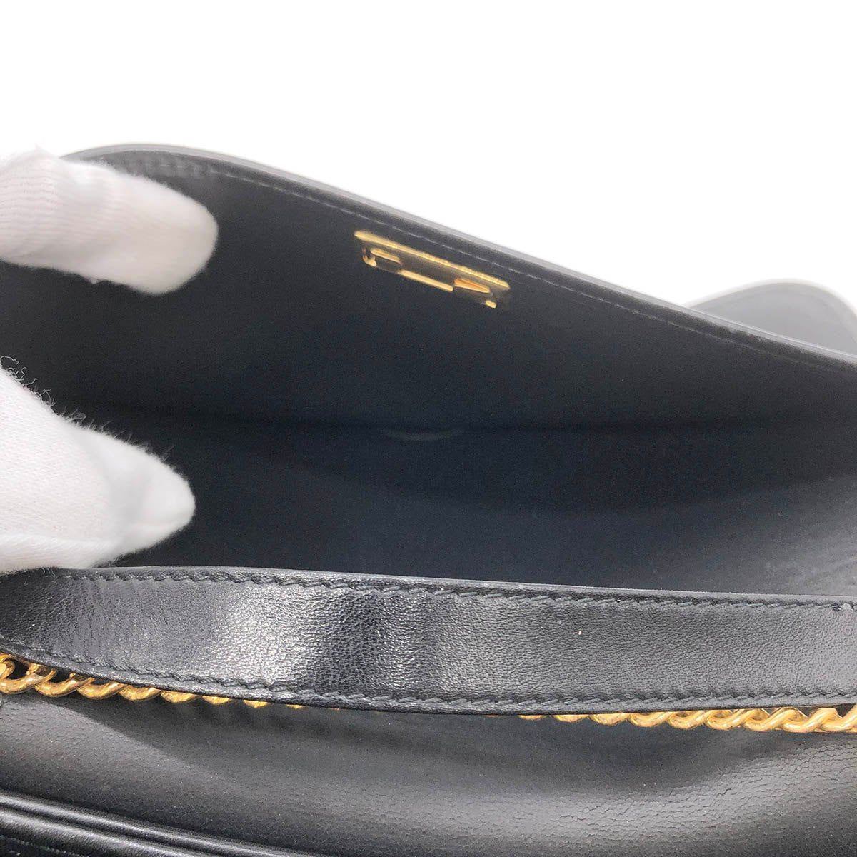 Dior Chain Shoulder Bag PVC Honeycomb Black Gold